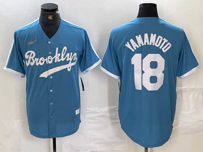 Mens Brooklyn Dodgers #18 Yoshinobu Yamamoto Light Blue Cooperstown Collection Cool Base Jersey->los angeles dodgers->MLB Jersey